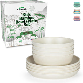 Grow Forward bamboo kids plates Arctic 8-piece set for tidy, mess-friendly meals