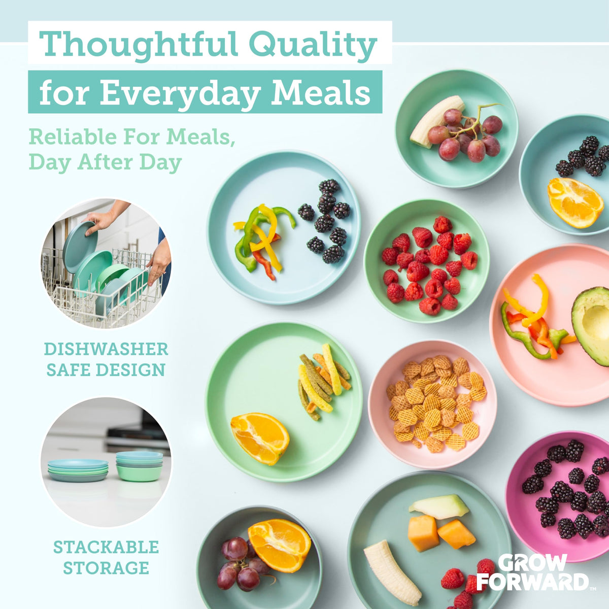 Grow Forward BPA-free non-toxic finish supports safe, family-friendly dining.