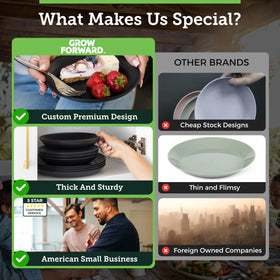 Grow Forward microwave-safe plates and bowls convenient for reheating leftovers.