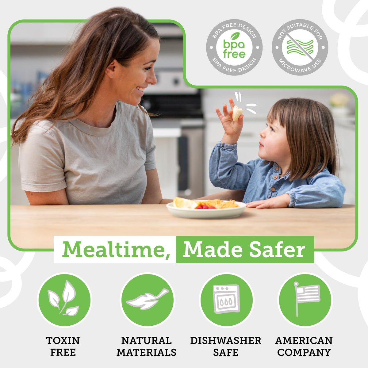 Grow Forward dishwasher-safe plates and bowls for quick cleanup after busy dinners