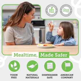 Grow Forward dishwasher-safe plates and bowls for quick cleanup after busy dinners
