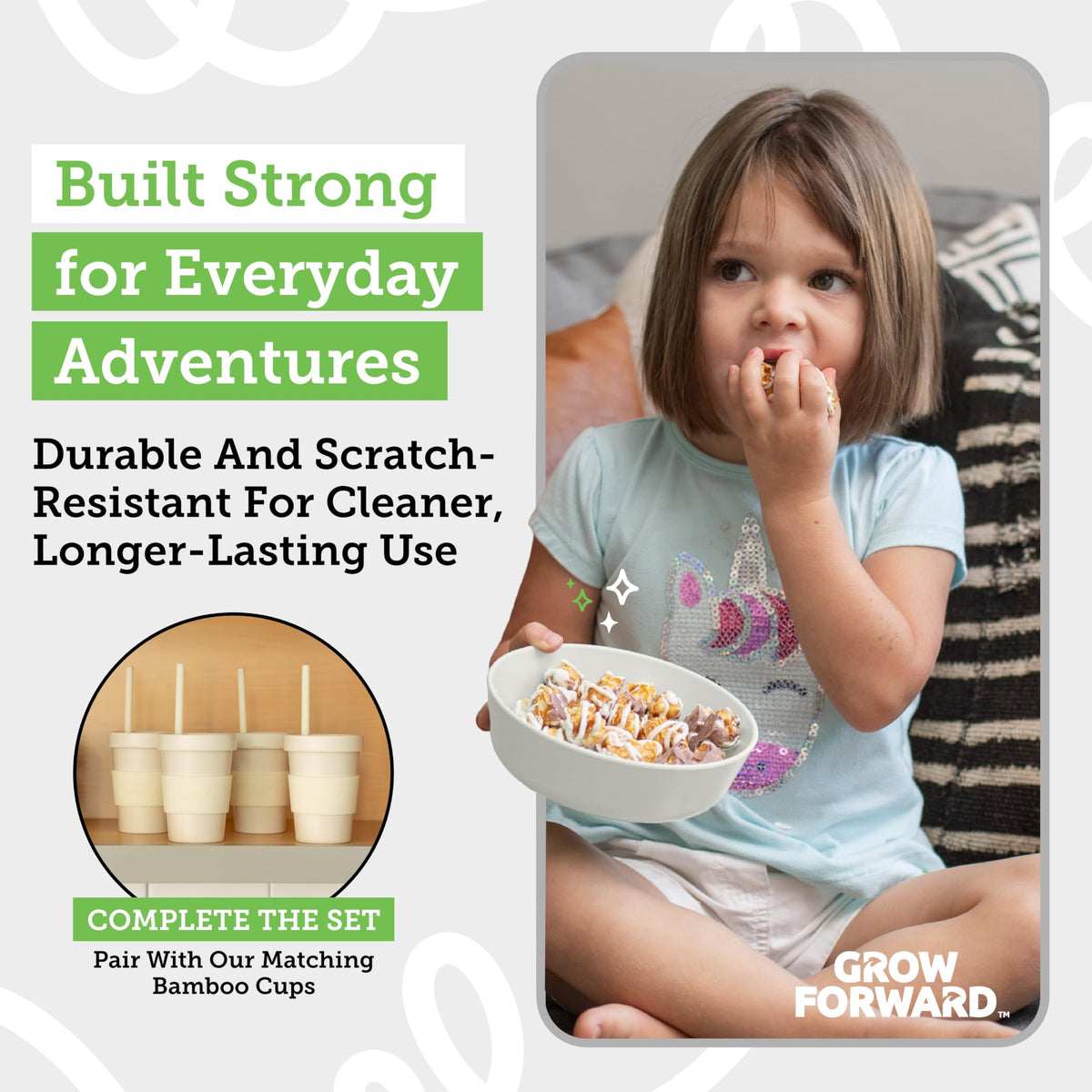 Grow Forward eco-friendly bamboo dinnerware emphasizes sustainability for family meals