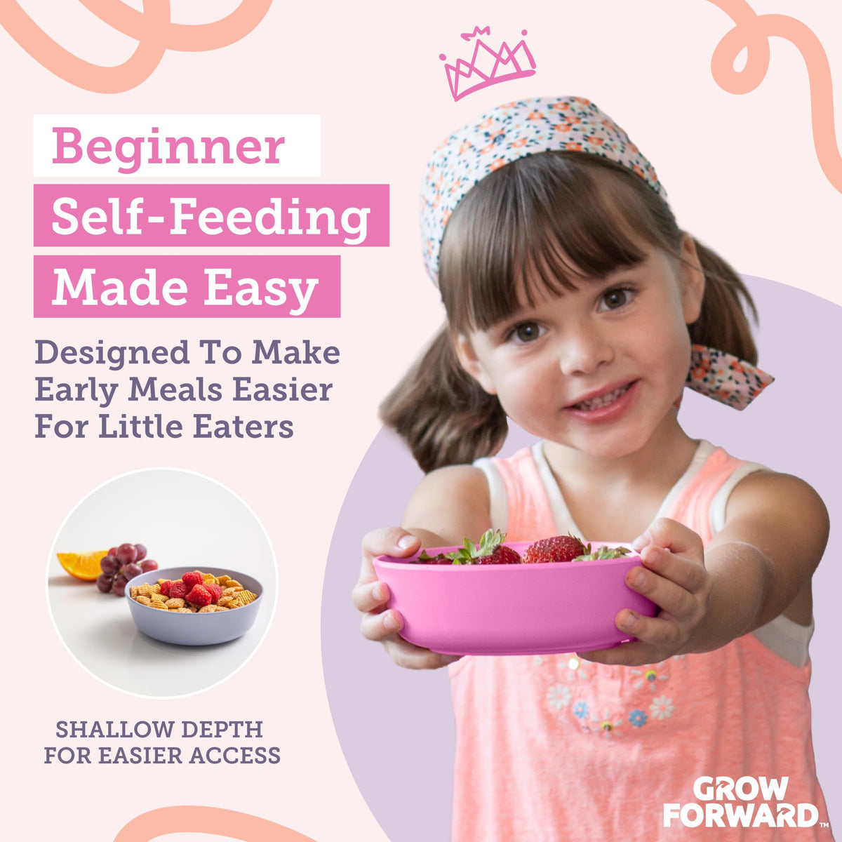 Grow Forward bamboo plates demonstrate a high lip that helps little eaters scoop.