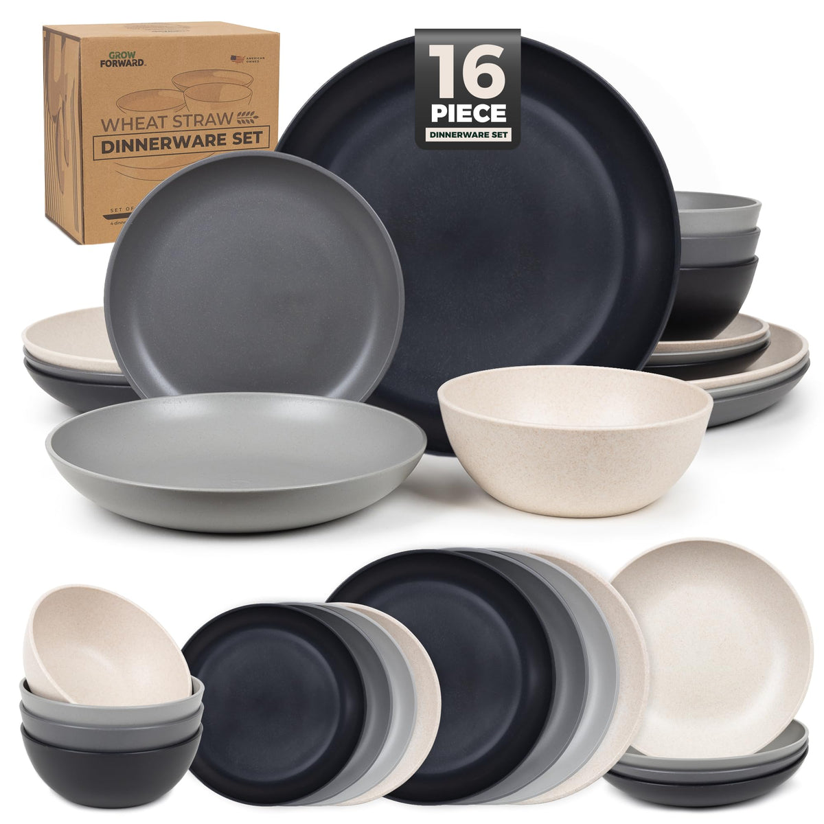 Grow Forward Moonlight dinner plates in a modern wheat straw design for everyday elegance