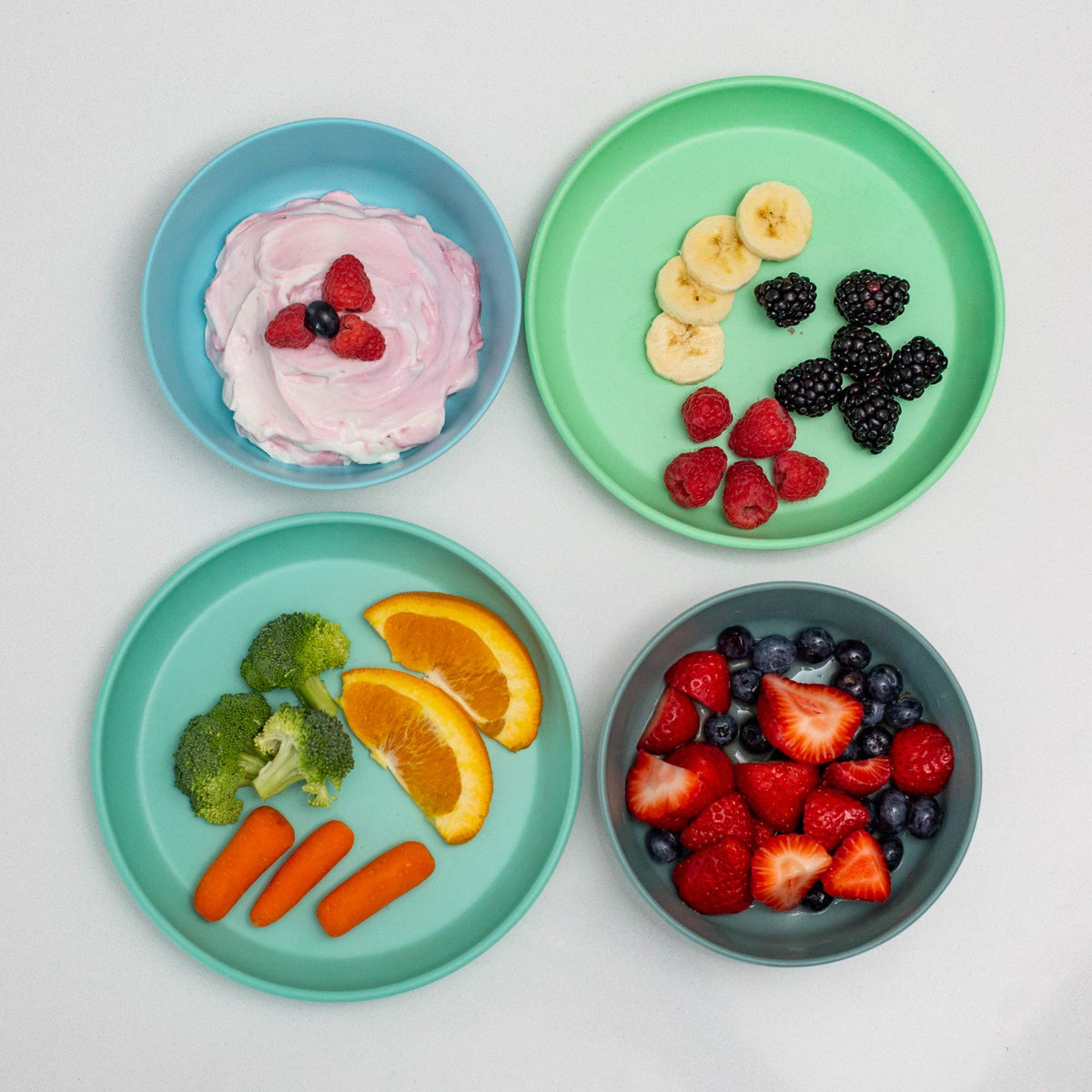 Grow Forward rainforest dinnerware is lightweight yet sturdy for busy households.