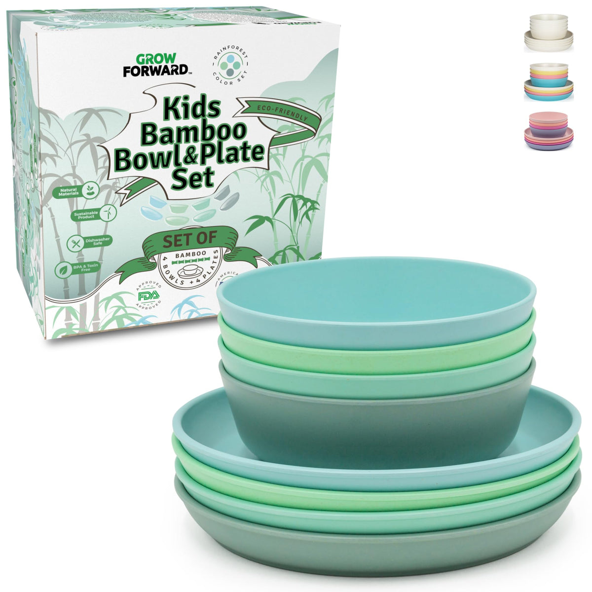 Grow Forward rainforest kids plates and bowls set for coordinated mealtimes and easy cleanup.