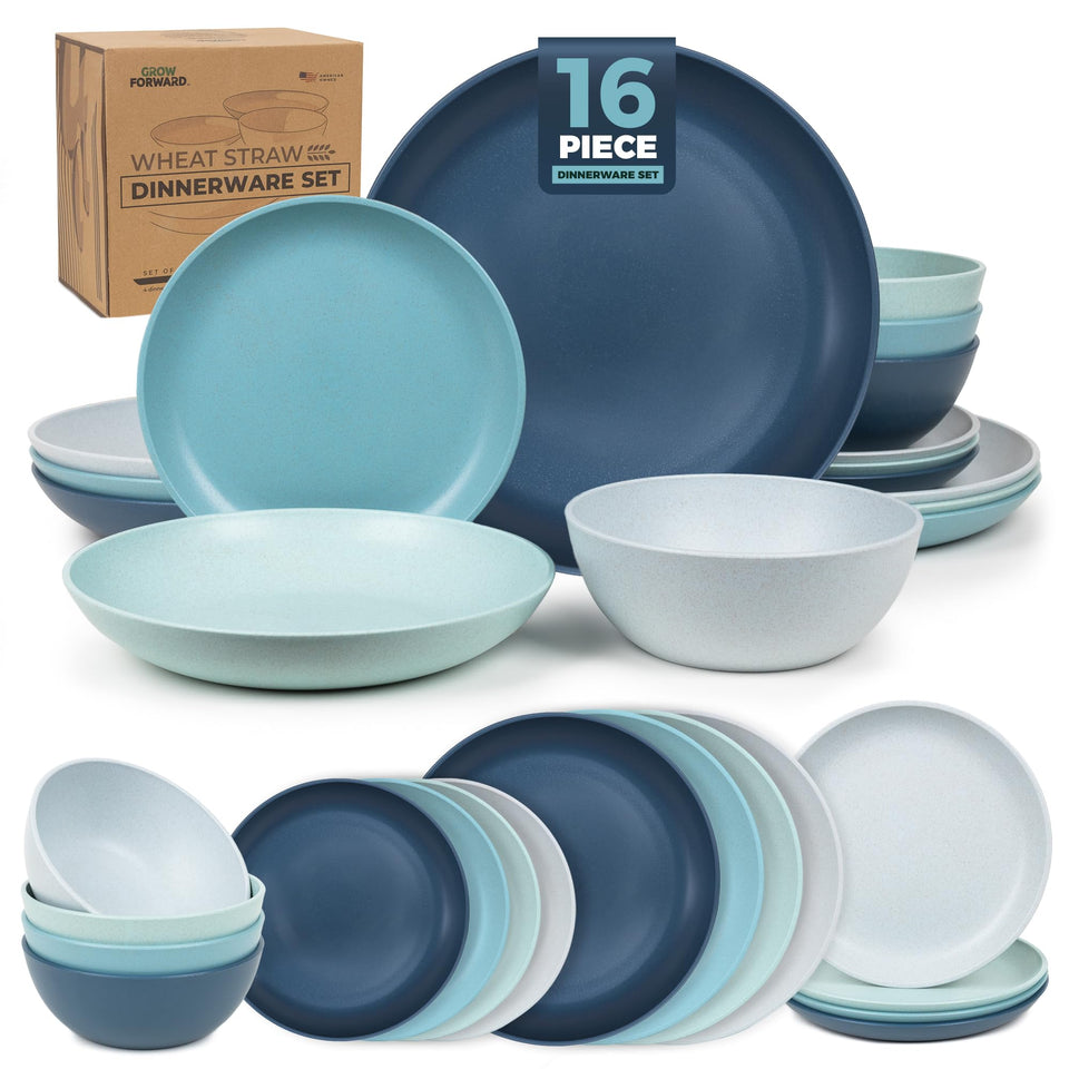 Grow Forward Seascape 10.5-inch dinner plates, durable wheat straw look for everyday meals.
