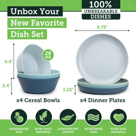 Grow Forward Seascape 8-piece dinnerware set displayed on table