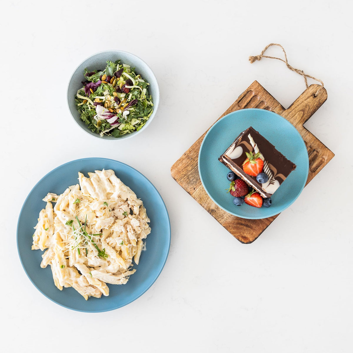 Grow Forward Seascape dishware is dishwasher and microwave safe for quick cleanup.