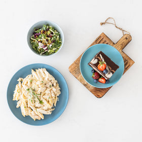Grow Forward Seascape dishware is dishwasher and microwave safe for quick cleanup.