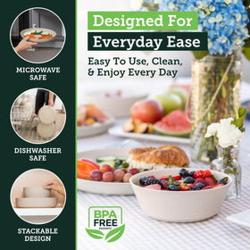 Grow Forward stackable dinnerware saves space in RVs and dorms.