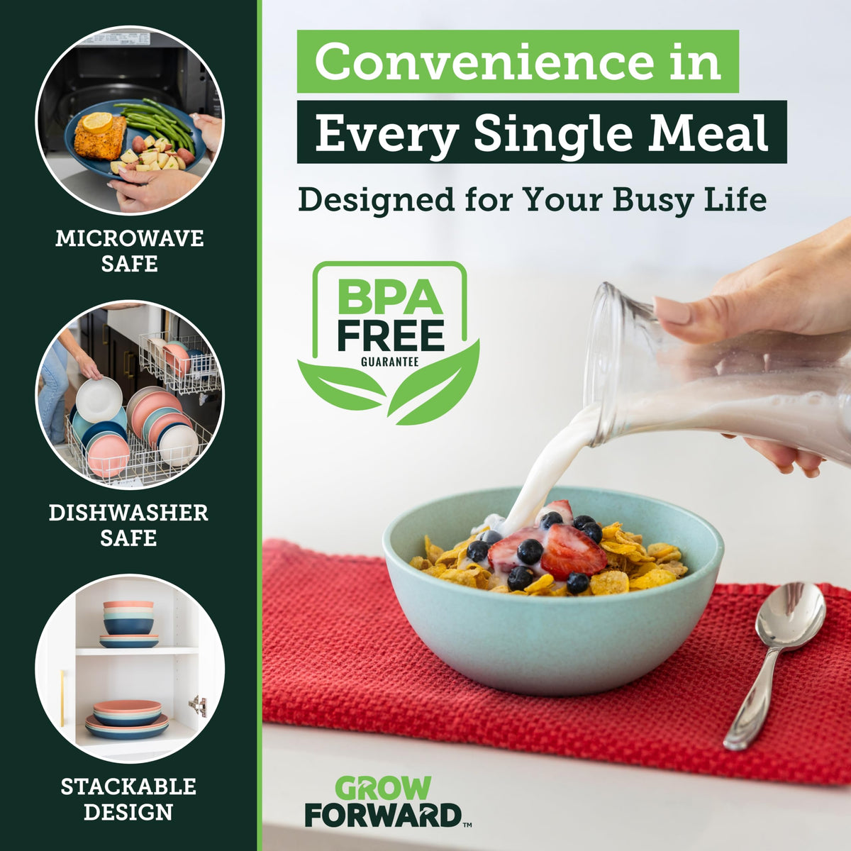 Grow Forward stackable dishware saving kitchen space