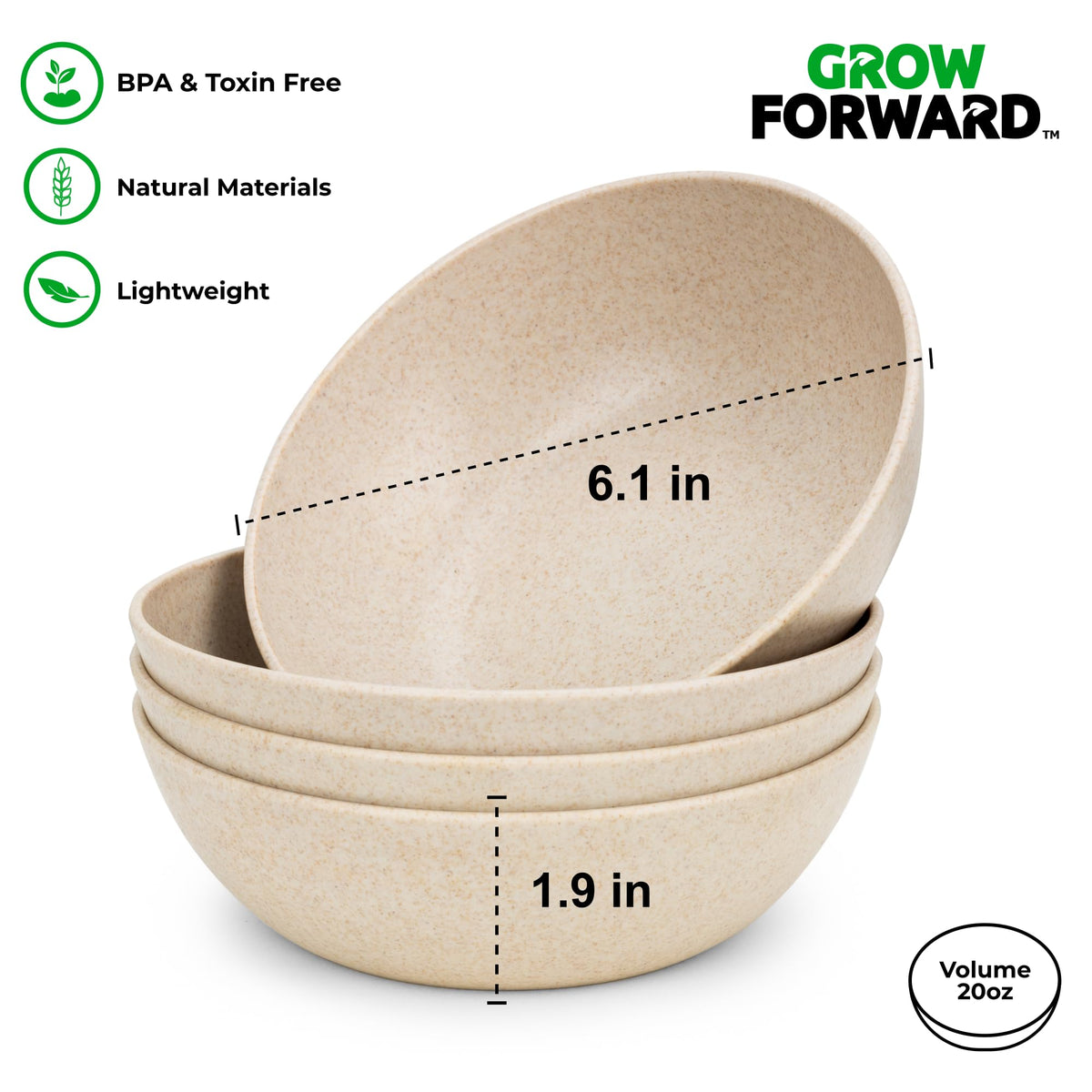 Grow Forward Wheat Straw Kids Bowls Sahara with lip edge aids scooping.