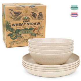 Grow Forward Wheat Straw Kids Plates Sahara front view showing durable, kid-friendly dinnerware.