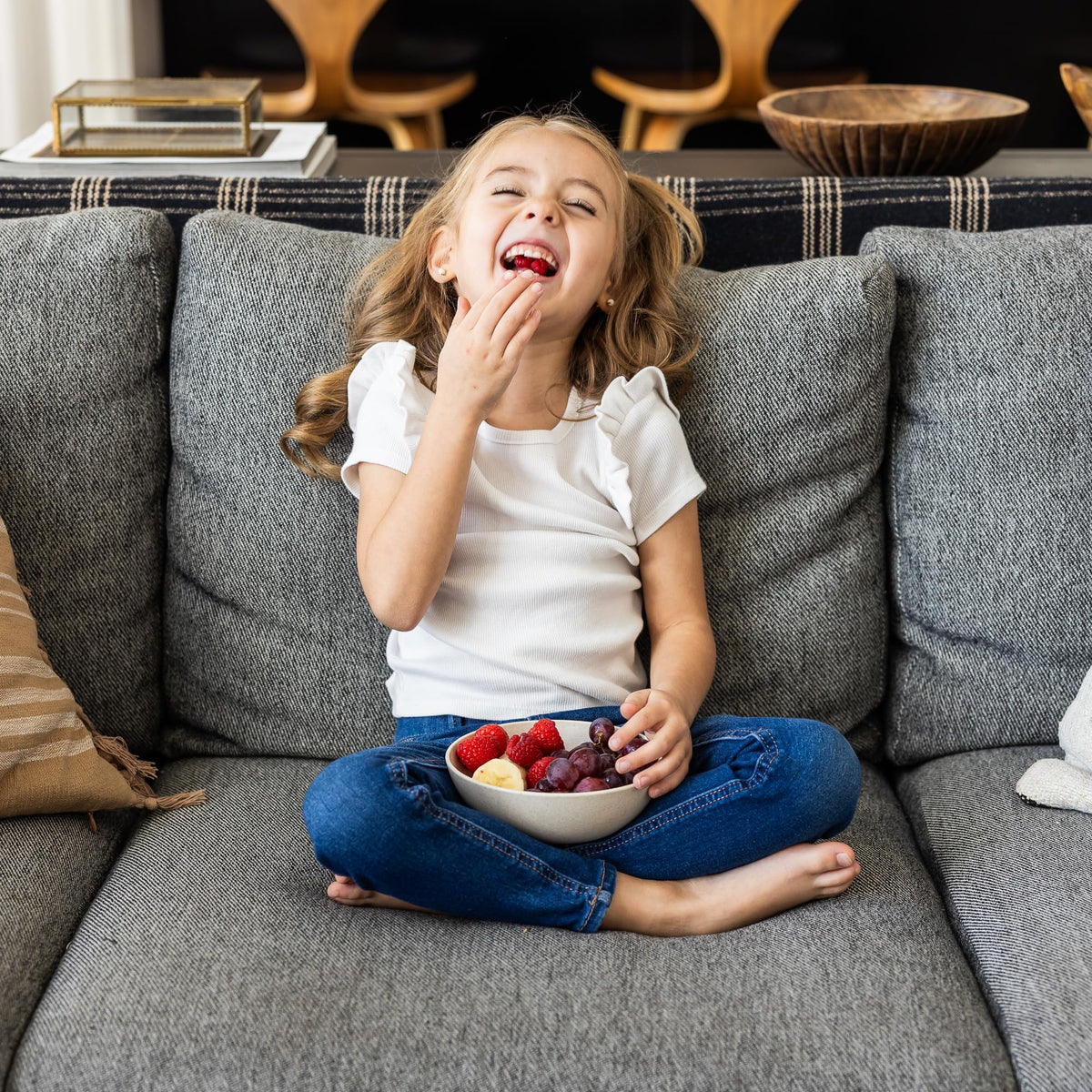 Grow Forward Wheat Straw Kids Plates Sahara stack demonstrates space-saving design.