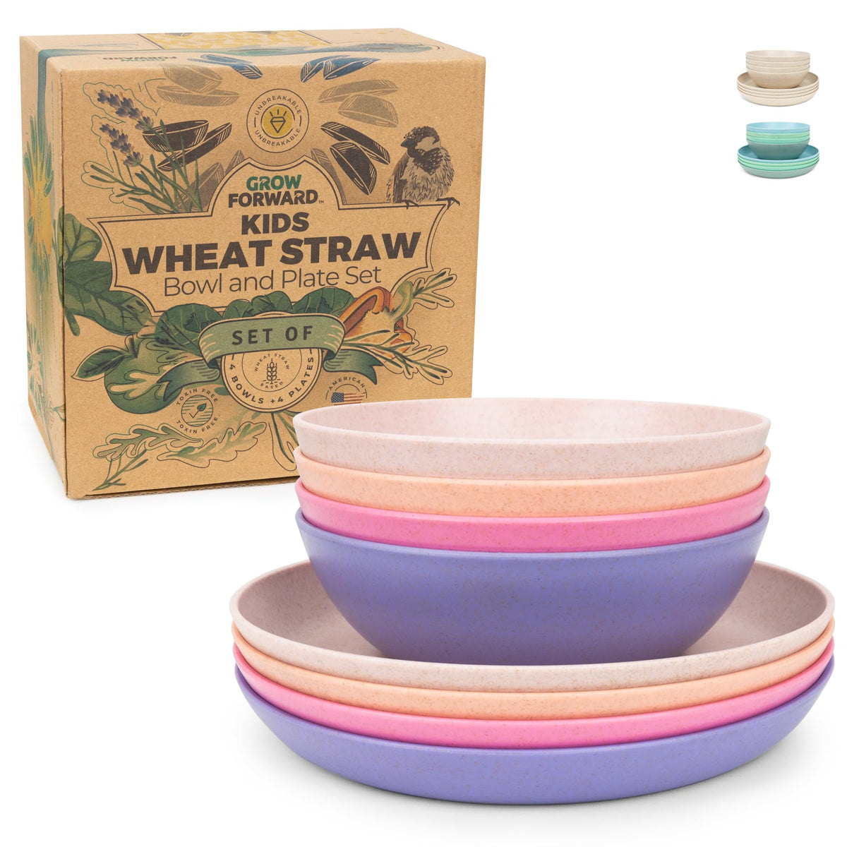 Grow Forward Wheat Straw Kids Plates – floral plates for durable, kid-friendly mealtime use.