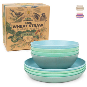 Grow Forward Wheat Straw Kids Plates in rainforest color, ideal for self-feeding and mess-free meals