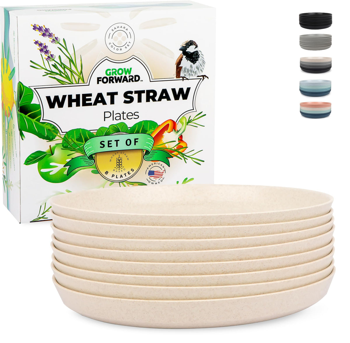 Grow Forward 10-inch Sahara wheat straw plates set of eight for durable everyday dining