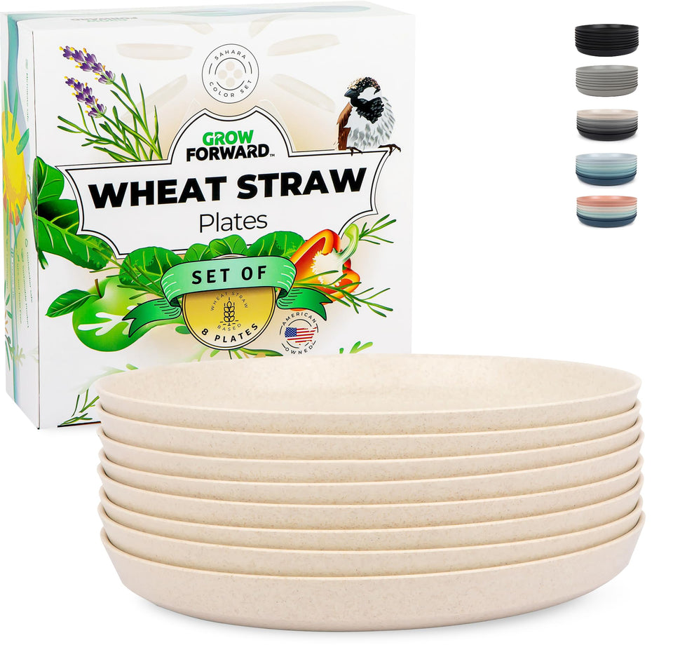 Grow Forward 10-inch Sahara wheat straw plates set of eight for durable everyday dining