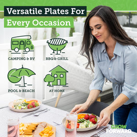 Grow Forward plates with lipped edges reduce spills during family meals