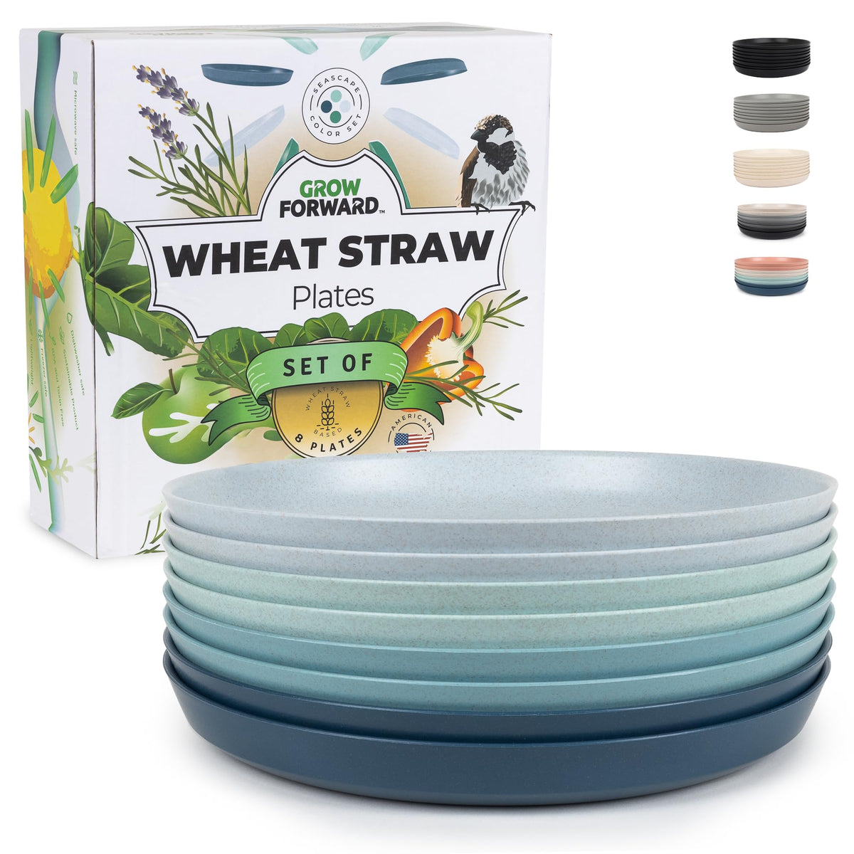 Grow Forward Seascape 10-inch plate front view highlights durable, colorful design for everyday dining.