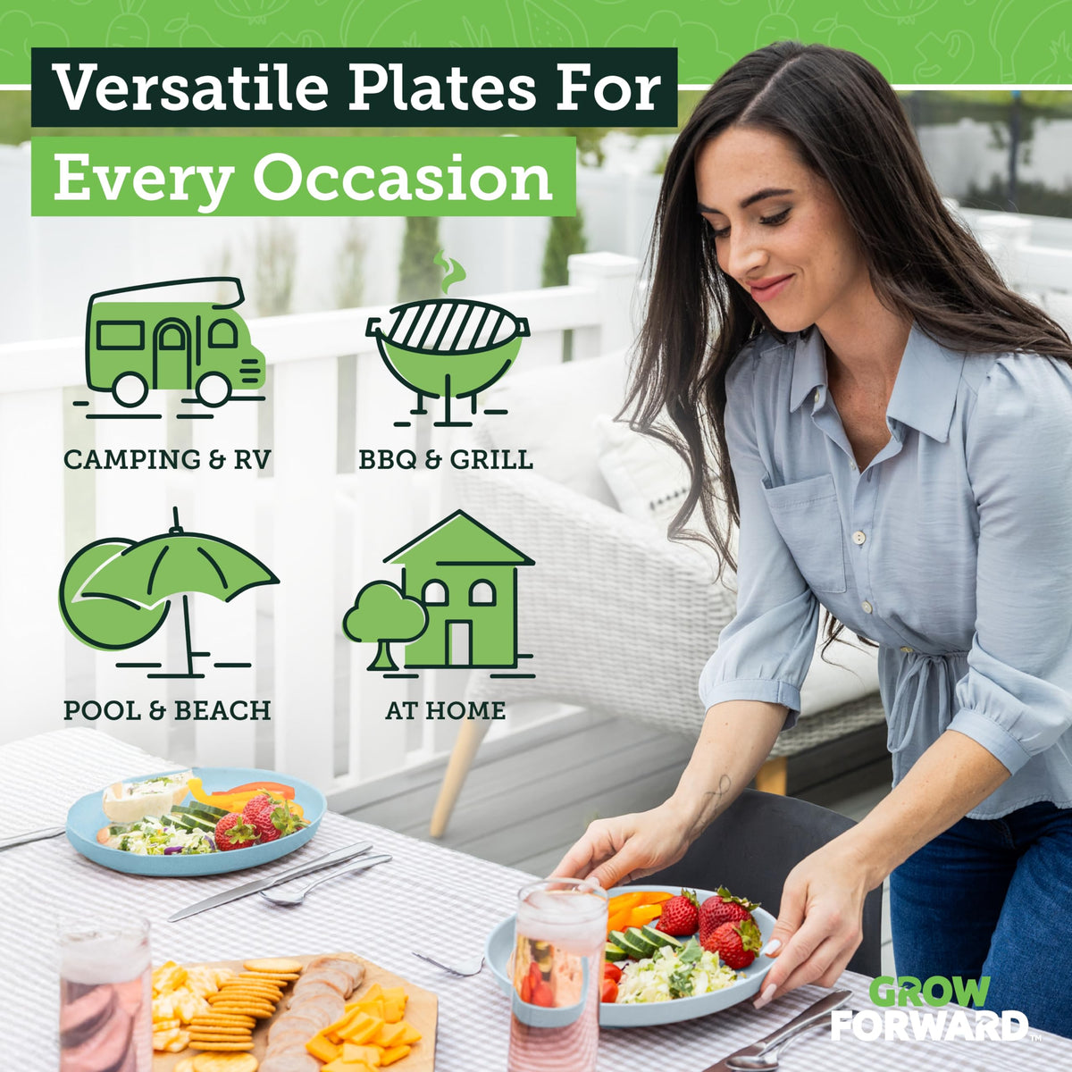 Grow Forward Seascape plate side view demonstrates lip-edged spill resistance for easy meals.