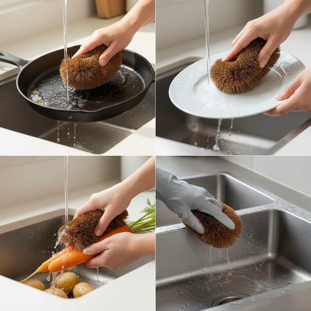 GrowByCoco natural coconut coir bristles tackle residue gently.