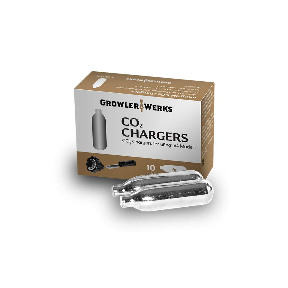 GrowlerWerks uKeg 64 CO2 chargers box for easy at-home carbonation.