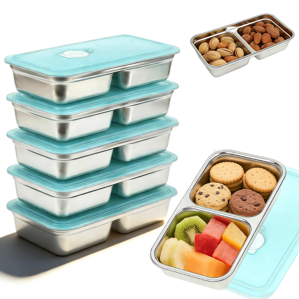 Grueoath double-compartment snack container for organized on-the-go snacks.