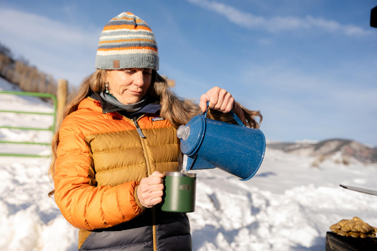 GSI Outdoors Percolator in campsite use, perfect for group coffee.
