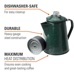 GSI Outdoors Percolator with durable stainless-steel body for rugged use.