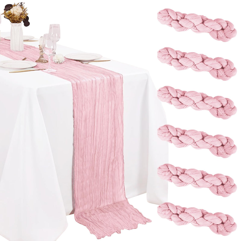GSJYFDC pink cheesecloth table runner 10ft drape for elegant wedding decor.