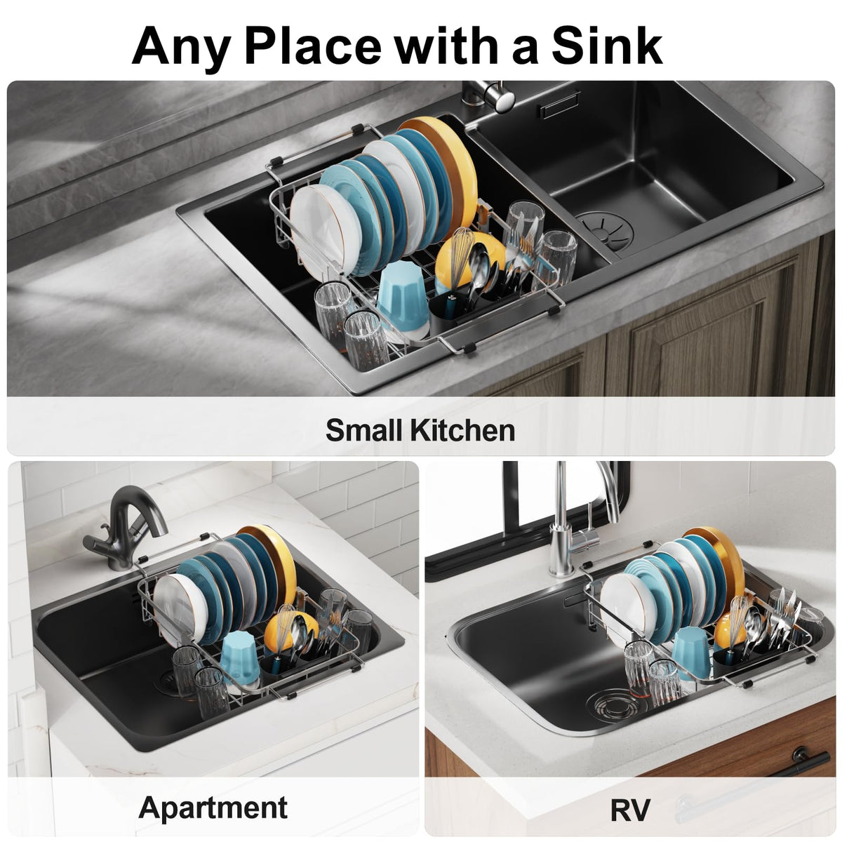 GSlife stainless steel dish rack dries dishes efficiently without taking extra counter space.