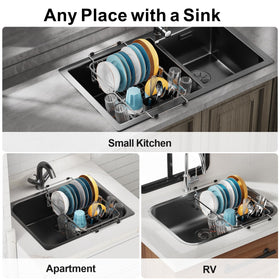 GSlife stainless steel dish rack dries dishes efficiently without taking extra counter space.