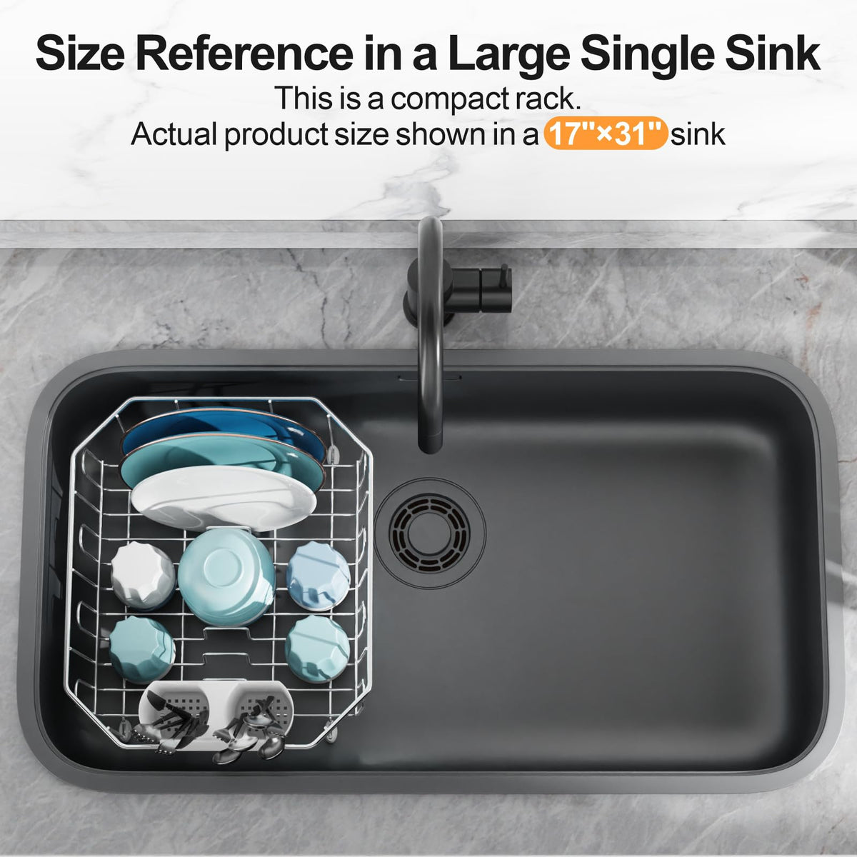 GSlife compact 11.6 by 13.4 inch rack fits standard double or round sinks.