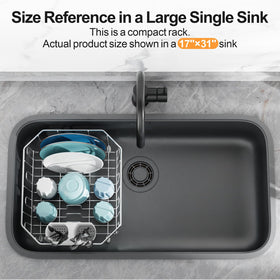 GSlife compact 11.6 by 13.4 inch rack fits standard double or round sinks.