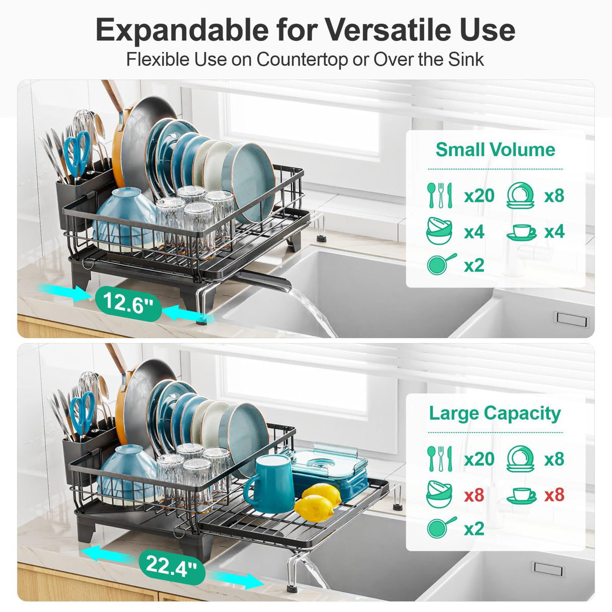 GSlife over-sink extension with swivel spout saves counter space while drying.