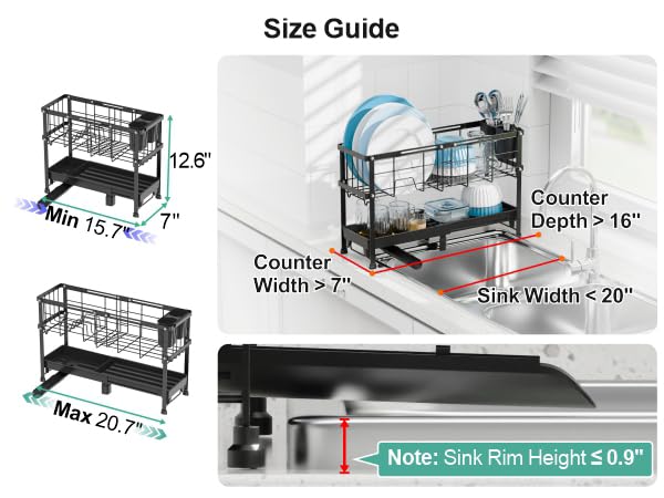 GSlife expandable dish drainer shows flexible fit in tight spaces