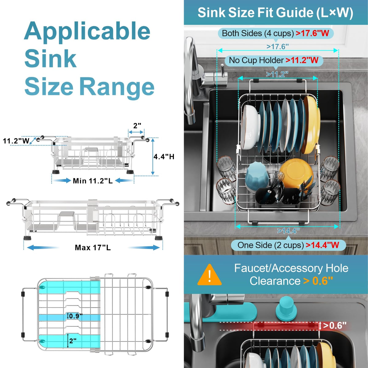 GSlife expandable rack with stainless steel frame fits varying sink sizes.