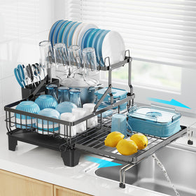 GSlife large 2-tier dish drying rack extended for extra counter space.