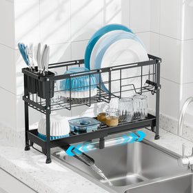 GSlife narrow two-tier rack on counter saves space and dries efficiently