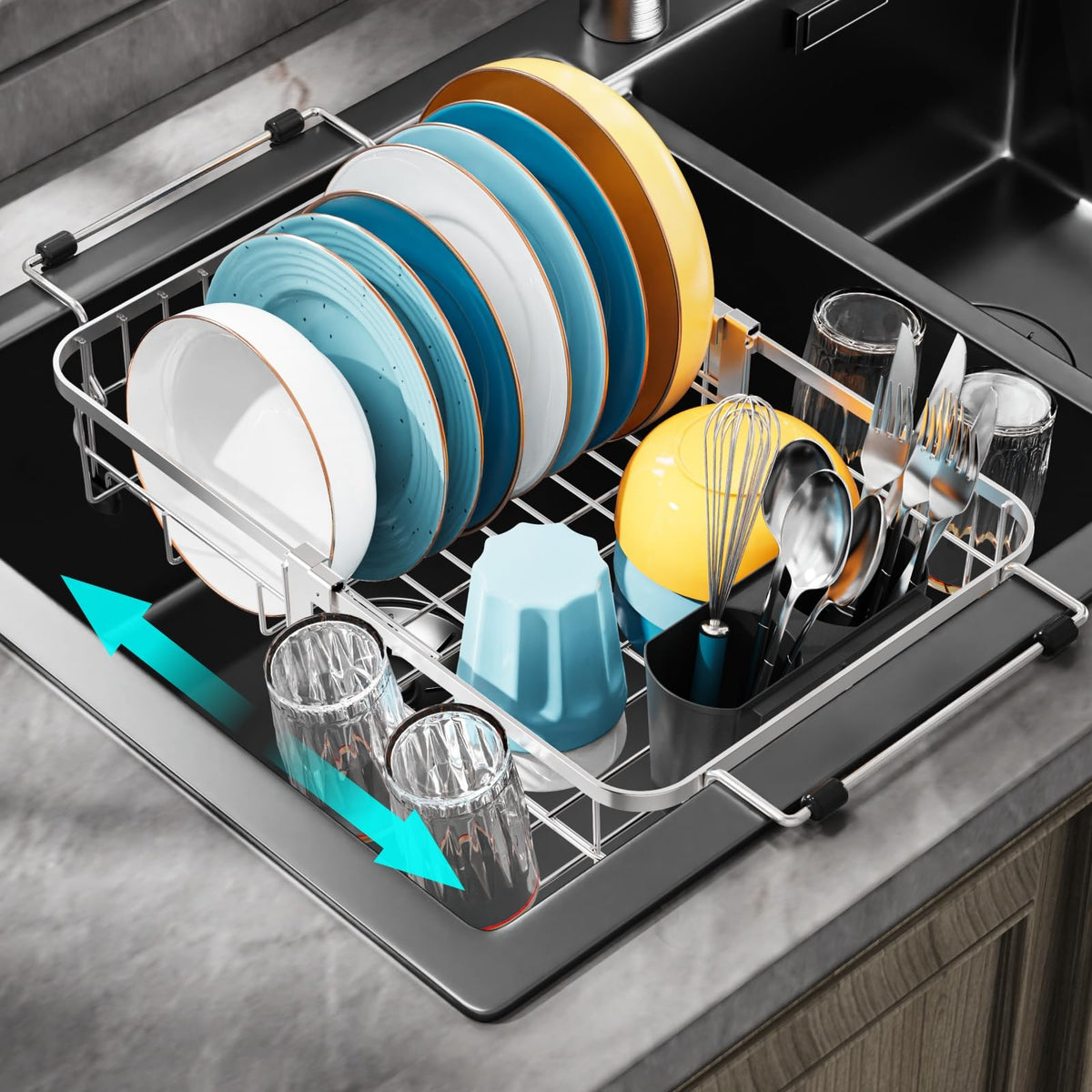 GSlife small in-sink drying rack for compact spaces, keeping dishes organized.