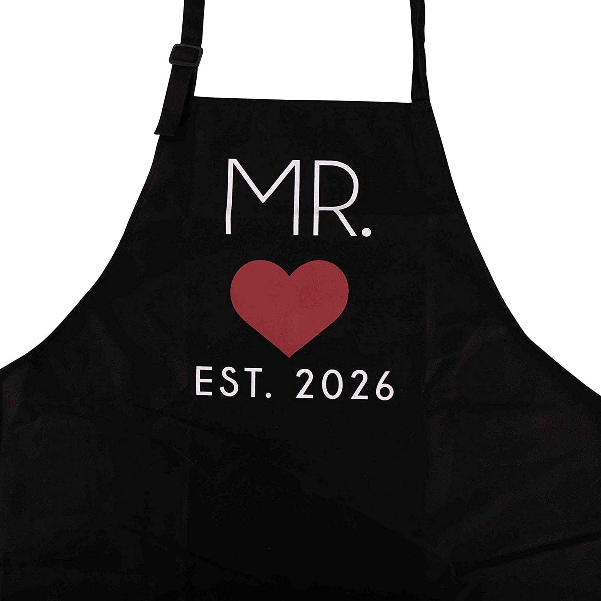 Matching design GSM Brands Mr. & Mrs. 2026 aprons emphasize togetherness in the kitchen