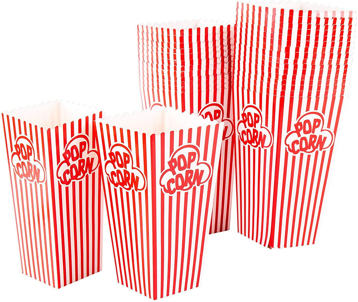 GSM Brands striped popcorn container for elegant home theater snacking at home