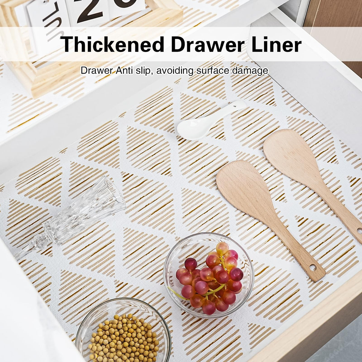 GTJ BPA-free vinyl liner keeps cupboards clean and dry.
