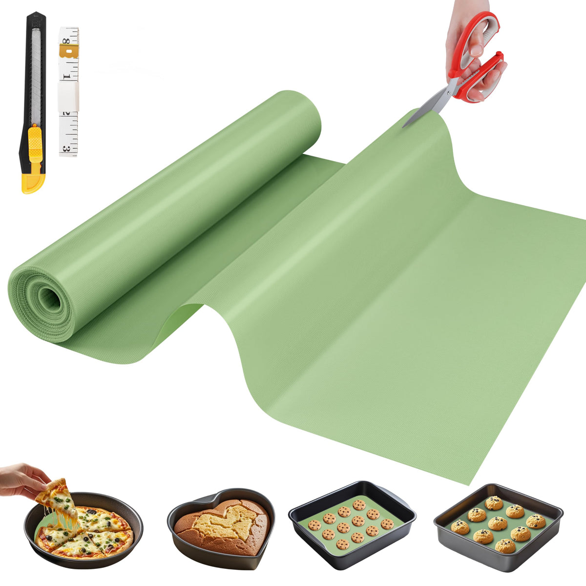GTJ silicone baking mat roll 12x6ft; reusable non-stick surface for easy baking