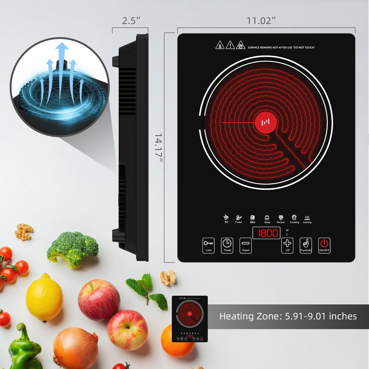 GTKZW electric cooktop control panel with LED touch for precise control.