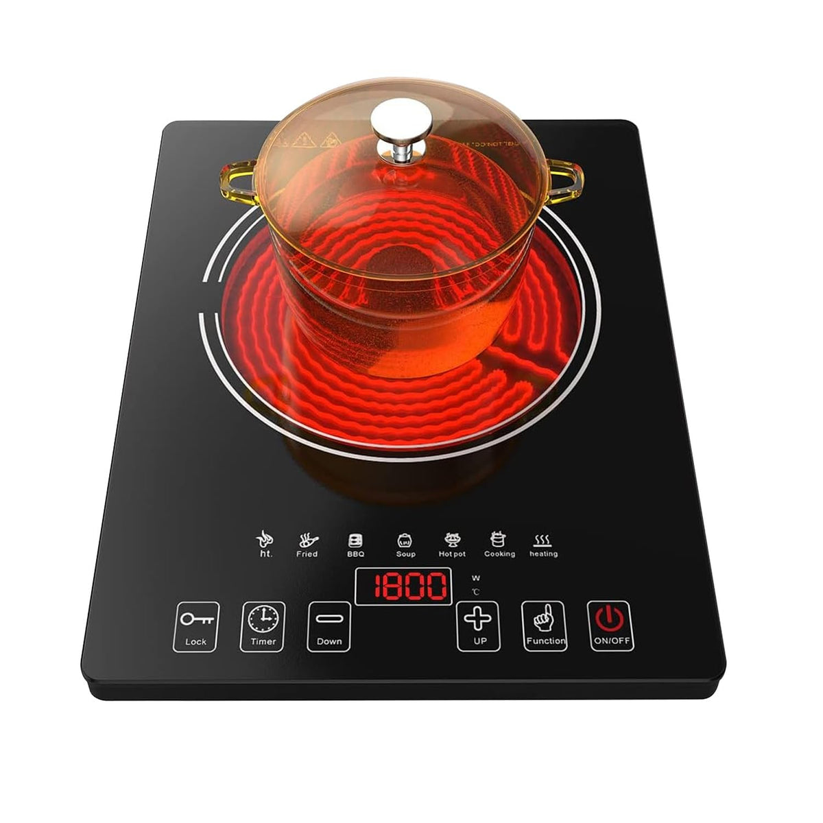 GTKZW electric cooktop front view, ideal for small kitchens and apartments.