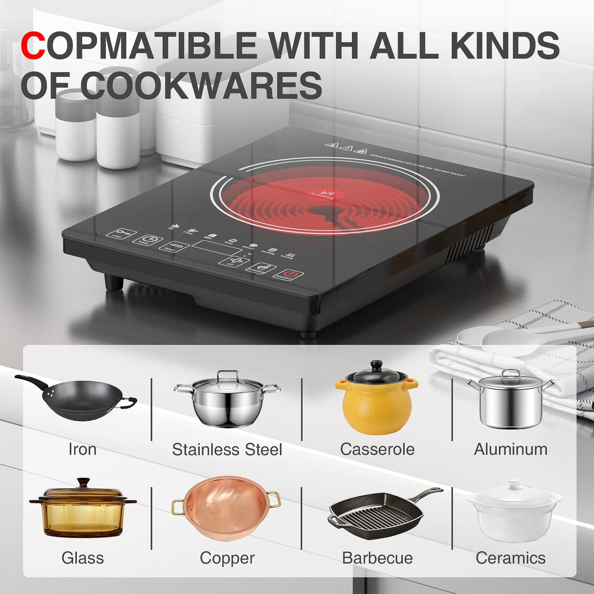 GTKZW compact portable cooktop shown with a hand for scale.