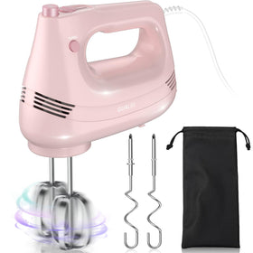GUALIU pink electric hand mixer with turbo boost for quick batter blending